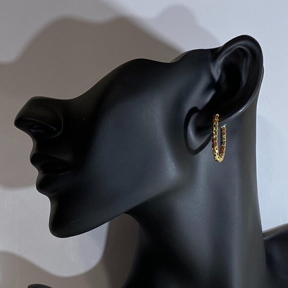 Gold Plated Ellipse Rainbow Hoop Earrings - Picture 2 of 11